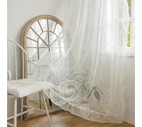 Sutuo Home Ivory Lace Curtains 84 Inches Long 2 Set, Sheer Panels Rose Floral Embroidery Vintage Voile Window Treatment Pair for Bedroom Living Room, Retro Christmas Decor Rod Pocket, W57 x L84