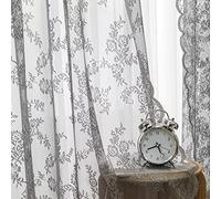 Sutuo Home Lace Curtains 2 Panels Grey Sheer 45 Inch Long Floral Window Panel Vintage Voile Window Panel for Bedroom/Living Room/Kitchen Decorative Rod Pocket