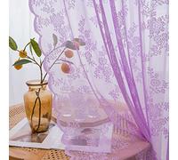 Sutuo Home Lace Curtains 2 Panels Set, Purple Sheer 96 Inch Long Window Floral Vintage Voile Window Panel Treatment for Bedroom/Living Room/Kitchen, Decor Rod Pocket W57 x L96