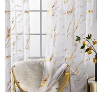 Sutuo Home Marble White Sheer Curtains 84 Inch Length, Gold Foil Print Metallic Bronzing, Privacy Window Treatment Decor Abstract Drape Pair 2 Panels Set for Bedroom Kitchen Living Room 52" W x 84" L