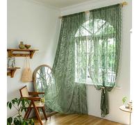 Sutuo Home Olive Green Lace Curtains 72 Inches Long for Bedroom Living Room, Leaf Embroidery Window Sheer Drapes Pair, Rod Pocket Vintage Country Window Treatments Set of 2 Panels, 57" W x 72" L