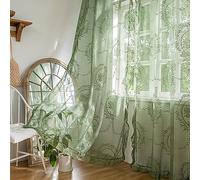 Sutuo Home Olive Green Lace Curtains 84 Inches Long 2 Set, Sheer Panels Rose Floral Embroidery Ruffled Vintage Window Treatment Pair for Nursery Bedroom Living Room, Rod Pocket, W57 x L84