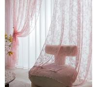 Sutuo Home Pink Lace Curtains 84 Inches Long 2 Panels Set, Blush Sheer Country Retro Florals Vintage Voile Window Treatment for Girls Bedroom/Living Room/Old World Decor Rod Pocket W57 x L84