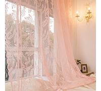 Sutuo Home Pink Lace Curtains 84 Inches Long, Leaf Embroidery Window Sheer Drapes Pair Knitted, Rod Pocket Vintage Country Window Treatments Set of 2 Panels for Bedroom Living Room, 57" W x 84" L