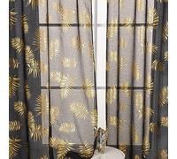 Sutuo Home Sheer Curtains Gold Foil Print Metallic Tropical Leaves Privacy Voile Window Decoration for Bedroom/Living Room Set of 2, 52"W x 63"L