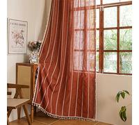 Sutuo Home Terracotta Boho Farmhouse Curtains for Bedroom Dining Room, Bohemian Orange Light Filtering Vintage Tassels Privacy Window Treatment Embroidery Drape, Rod Pocket 1 Panel 52" W x 96" L