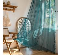Sutuo Home Turquoise Boho Curtains 90 inches Long for Bedroom Living Room Dining Room, Crochet Lace Sheer Bohemian Hollow with Tassels, Country Window Treatment Drapes, 1 Panel 59" W x 90" L