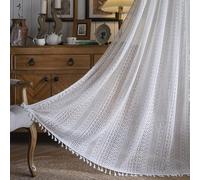 Sutuo Home White Boho Curtains Crochet Lace Semi-Sheer Bohemian Hollow Knitted Handmade Tassels, Rod Pocket Window Treatment Vintage Rustic Farmhouse Drapes for Glass Slide Door, 1 Panel 59" W x 90" L