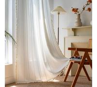 Sutuo Home White Boho Curtains for Bedroom 96 Inch Length, Light Filtering Country Farmhouse Vintage Shabby Chic Tassels Window Treatment Bohemian Embroidery Drape, Rod Pocket 1 Panel 52" W x 96" L