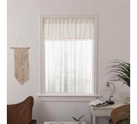 Sutuo Home White Boho Valance Curtains Tier 36 inches for Kitchen Cafe Closet, Short Farmhouse Vintage Tassels Window Treatment Bohemian Stripe Embroidery Drape Rod Pocket 1 Panel 52" W x 36" L