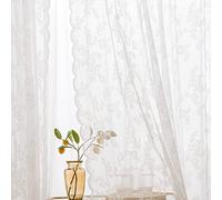 Sutuo Home White Lace Curtains 84 Inches Long 2 Panels Set, Victorian Sheer Country Retro Florals Vintage Voile Window Treatment for Girls Bedroom/Living Room/Old World Decor Rod Pocket W57 x L84