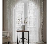 Sutuo Home White Lace Curtains 90 Inches Long, Vintage Embroidered Floral Rose Sheer Curtains for Bedroom Living Room, Privacy Country Rustic Windows Treatment Pair, Rod Pocket, W57 x L90,2 Panels