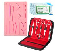 Suture Practice Kit - Complete Medical Training Set with Reusable Silicone Pad for Nurses, Veterninary Students - 14 Pre-cut Wounds Skin with Needle Holder, Forcep & Scissors (Educational Use Only)