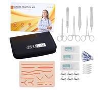 suture practice kit for Students traning Manual & Carryall Case Reusable Mesh Pre cut- 14 wounds Silicone Skin Suture Pad - for Education Use Only