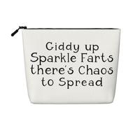 Sutusu Funny Quote Cosmetic Makeup Bag,Travel Canvas Makeup Bag Toiletry Pouch, Novelty Gag Funny Gift for Women Friends Coworkers Bridesmaids Mom Me, Giddy Up Sparkle Farts There's Chaos to Spread
