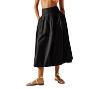 Sutusu Women Y2k Bubble Maxi Skirt Summer Elastic Low Waist A Line Long Skirt Casual Fairy Ruffle Pleated Midi Dress, Black, XL