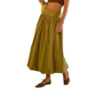Sutusu Women Y2k Bubble Maxi Skirt Summer Elastic Low Waist A Line Long Skirt Casual Fairy Ruffle Pleated Midi Dress, Green, L