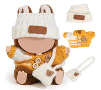 Suublg Doll Clothes for Labubu(NO Doll), Hat+Clothing+Bag 3-Piece Handcrafted Crochet Set for 17/15cm Plush Doll, Multiple Colors Clothes Outfit Accessories Suit for Unique Dolls Dress up (WYW)