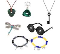 SUUDXH 7Pcs Coraline Halloween Cosplay Costume, Button Eyes Glasses Key Necklace Hair Clip Bracelets Halloween Costume Merch Accessories Gift for Women Men and Fans