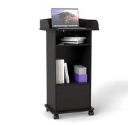 Suuiwau Mobile Lectern Podium Stand Wooden Podium Standing Desk with Drawer Pulpit Lectern Customer Reception Podiums Desk with Wheels Classroom Lectern Stand for School Church Presentation Wedding
