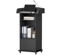 Suuiwau Podium Stand Portable, Mobile Wood Pulpit Podium Hostess Stand Reception Desk with Adjustable Shelf and Lockable Wheels for Churches Conference School