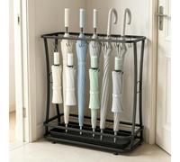 Suuiwau Umbrella Stand for Hallway, 21 Holes & 24 Hooks with Drip Tray
