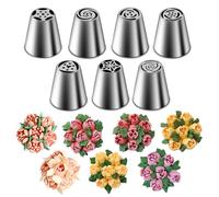 Suuker Russian Piping Tips Set, Stainless Steel Cupcake Flower Shaped Frosting Nozzle Kit, Kitchen Gadgets For Pastry Cupcakes Cakes Cookies Decorating (7 Pieces)