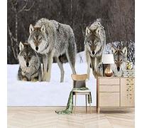 SUUKLI Wall Mural - 3D Print Snow Animal Wolf Wallpaper Mural Self-Adhesive Non-Woven Photo Wall Art Mural Living Room Bedroom Tv Office Restaurant Murals Home Decoration 250X175Cm