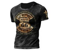 SUUNNY Mens Shirt Short Men's Retro T-Shirt Route 66 Printed T-Shirt Summer Street T-Shirt Oversized Round Neck Top Men