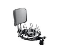SUUNTOK Universal Microphone Shock Mount with Pop Filter for Condenser Microphones Size at 21-62mm Anti-Vibration Mic Holder Clip(Black)