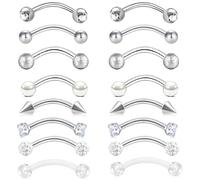 Suupii 16 PCS Eyebrow Piercing Jewellery Vertical Labret Lip Bars Eyebrow Bar Curved Barbell Piercing Forward Helix Banana Bars Jewelry Jewellery 12mm