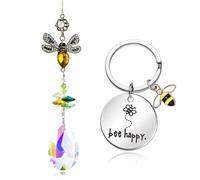 Suupii 2 PCS Crystal Sun Catchers for Windows, Sun Catchers for Windows Pendant Colorful Rhinestones Bee Gifts for Women Rainbow Hanging Glass Ornament for Home Garden Car Decor