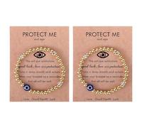 Suupii 2pcs Evil Eye Bracelet Women Set, Gold Beaded Trendy Beaded Protection Bracelet, Bracelets For Womens Gold Good Luck And Positive Energy Jewelry With Evil Eye Charms Dainty For Birthday