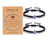 Suupii 3 PCS Evil Eye Bracelet Men Set, Evil Eye Beads Bracelet with a Card, Adjustable String Bracelets, Evil Eye Charm Protect Me for Women Men Lucky Charm Anklet Friendship Jewelry Gift