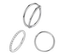 Suupii 3Pcs Belly Rings, Belly Button Ring Silver Nose Ring Body Piercing Jewellery Nose Piercing Jewellery Septum Rings Septum Jewellerys, Silver Helix Cartilage Hoop Earring for Women Girls