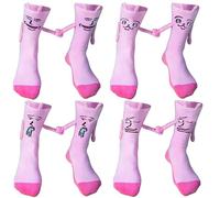 Suupii 4 Pairs Holding Hands Socks, Pink Rabbit Magnetic Socks, Funny Gifts for Women, Friendship Gifts Durable Suitable as a Gift for Couples and Sisters (Sizes 35-42)