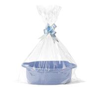 Suupii Gift Basket Hamper Kit, Hamper Baskets for Gifts Empty, Blue Basket with Cellophane Bags and Pull Bows, Woven Storage Gift Baskets Empty with Handles for Baby Shower Wedding Birthday