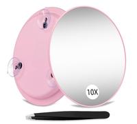 Suupvaor 10X/20X/30X Magnifying Mirror with 3 Suction Cups, 15cm Large Viewing Area, Tweezer Included, Pink, 15.2L x 15.2W cm, Modern Style, Bathroom Mirror