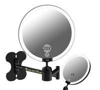 Suupvaor 20X/1X Magnifying Makeup Mirror with Lights Wall Mounted, 15cm Double Sided Bathroom Room with 3 Color Dimming Lights, Rechargeable, 360° Rotation Extendable Folding Arm