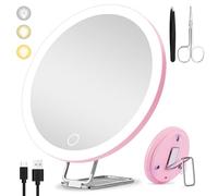 Suupvaor Magnifying Mirror with Light 20X, Travel Makeup Mirror with Magnification, 3 Colors Dimmable Light For Make up, Large 15cm, Rechargeable, With Tweezers & Scissors