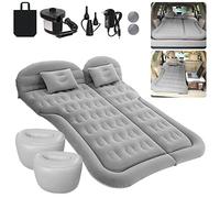 SUV Air Mattress Car Camping Travel Bed, Thickened Inflatable Mattress with Two Air Pillow and Car Air Pump, Flocking & PVC Surface, Camping Sleeping Pad (Grey)
