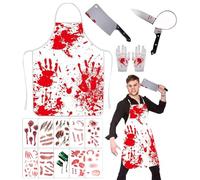 SUVEK Halloween Slaughter Costume Men - Bloody Butcher Apron with Cleaver & Knife Hair Accessories, Horror Costume Adult Halloween Party Accessories, Scary Halloween Costume Men Teenagers