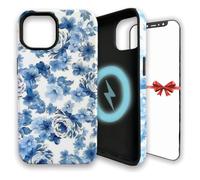SUVICASA Case Compatible with iPhone 14 MagSafe | Free Screen Protector | Dual Case for Heavy Duty Protective Back | Camera Lens Raised Edges Military Grade Shockproof | Blue Floral