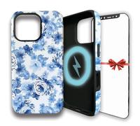 SUVICASA Case Compatible with iPhone 16 pro max MagSafe | Free Screen Protector | Dual Case for Heavy Duty Protective Back | Camera Lens Raised Edges Military Grade Shockproof | Blue Floral