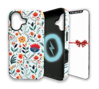 SUVICASA iPhone 16 Case White Floral MagSafe Compatible | Free Screen Protector | Dual Case for Heavy Duty Protective Back | Camera Lens Raised Edges Military Grade Shockproof | White Floral