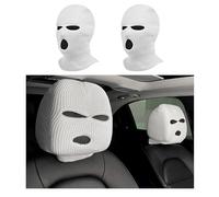 Suvnie 2 PCS Headrest Cover, Personalized Funny Full Face Mask, Ski Mask Wrap Protection for Auto Front Seat Rest Decoration, Universal Interior Accessories (White)