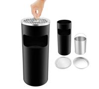Suvnlsy Stainless Steel Waste Bin 15L with Removable Inner Bucket, 2-in-1 Free Standing Ashtray Cigarette Bin Dustbin for Indoor & Outdoor Use, Garden, Patio, Kitchen, Office, Hotel (Black)