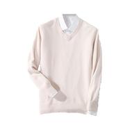 Suvoiier Men Cashmere Sweater Men Pullover Warm Classic V-Neck Sweaters Male Jumper Jersey Men's Sweater Beige M