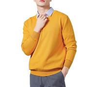 Suvoiier Men's Sweaters Cashmere Blend Knitting V-Neck Pullovers Spring Winter Male Wool Knitwear Jumpers V Neck Dark Yellow XL