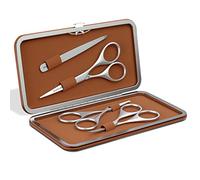 Suvorna Moustache and Beard kit with Beard Scissors, Moustache Shear, Nose Shears, Eyebrow Scissors and Tweezers for Facial Hair | Hair Dresser Scissor and Hair Cutting Scissor. (Brown)